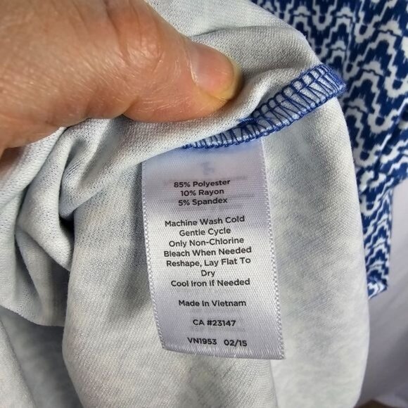 Talbots Stretch Knit Sleeveless Midi Dress 2X Blue/White Geometric Preppy Office - Picture 7 of 7